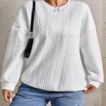 Ladies Sweatshirts Plus Cable Knit Drop Shoulder