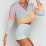 V-Neck Ombre Crop Button-Up Cable Knit Cardigan