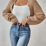 Solid Batwing Sleeve Shrug Cardigan Without Cami Top