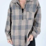 Colorful check shirt with half zipper