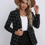 Plaid print shawl collar pullover