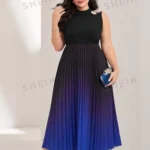 SHEIN Modely Plus Ombre Pleated Hem Dress