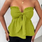 SHEIN Privé Women Solid Color Strap Ruffle Trim Tube Top For Spring/Summer