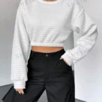 Shoulder Textured Crop Pullover