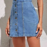 SHEIN Essnce Button Through A-Line Denim Skirt