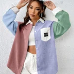 SHEIN EZwear Plus Size Women Plus Size Letter Patched Colorblock Drop Shoulder P