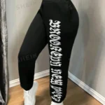 BamGleam Plain Letter Print Slim Fit Casual Sweatpants