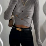 SHEIN Relaxiva Crisscross Cut Out Ribbed Knit Crop Sweater