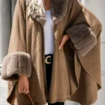 EMERY ROSE Fuzzy Collar Batwing Sleeve Fuzzy Trim Cardigan