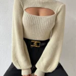 SHEIN x Carly Lawrence SHEIN Essnce Turtleneck Cut Out Eyelet Detail Sweater