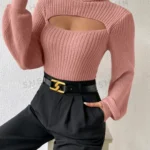 SHEIN x Carly Lawrence SHEIN Essnce Turtleneck Cut Out Eyelet Detail Sweater