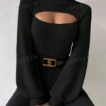 SHEIN x Carly Lawrence SHEIN Essnce Turtleneck Cut Out Eyelet Detail Sweater