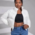 SHEIN Slayr Zipper Up Funnel Collar Padded Coat,Ladies Late Fall Casual Zipper F