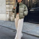 DAZY Letter Graphic Colorblock Zip Up Puffer Thick Pockets Coat ,Winter Women Cl