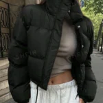 DAZY Solid Color Short Cut Padded Coat With Stand Collar,Winter Women Clothes,Pa