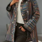 Chevron striped pattern belted coat