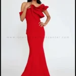 Long red dress for evening and wedding parties, off the shoulder, long crepe sha