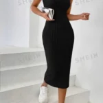 Solid color halter neck tight dress