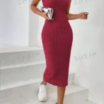 Solid color halter neck tight dress