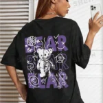 SHEIN EZwear Cartoon & Letter Graphic Drop Shoulder Tee