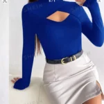 SHEIN Essnce Cut Out Front Mock Neck Tee