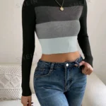 SHEIN Essnce Color Block Mock Neck Sweater