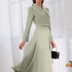 SHEIN Modely Solid Colour Shawl Collar Double Breasted Suit Jacket And Skirt Set