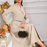 SHEIN Modely Solid Colour Shawl Collar Double Breasted Suit Jacket And Skirt Set
